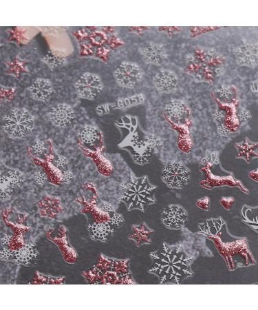 JMEOWIO Christmas Glitter Nail Stickers - 9 Sheets Snowflake Xmas Winter Holiday Design in Pink White - Self-Adhesive Decals for Nail Art Decoration - Buy Online on GoSupps.com