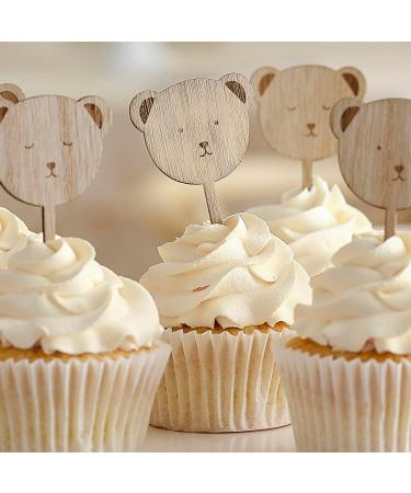 Buy Ginger Ray Wooden Teddy Bear Cupcake Toppers - 6 Pack Baby Shower Decorations - Neutral Cake Topper for Parties - Buy Online on GoSupps.com