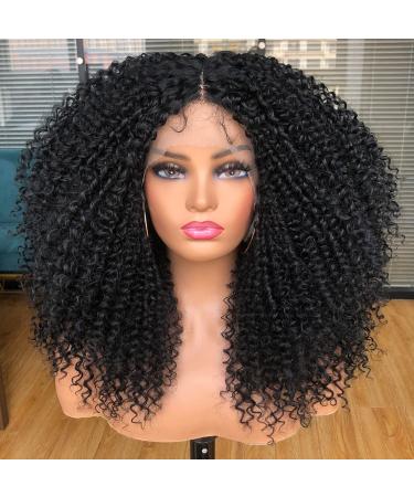 Annivia Curly Lace Front Wig Pre Plucked Kinky Curly Afro Wigs for Black Women 13x4 x1 HD T Part Lace Frontal Wig Long Curly Glueless Synthetic Lace Front Wig Black 17inch