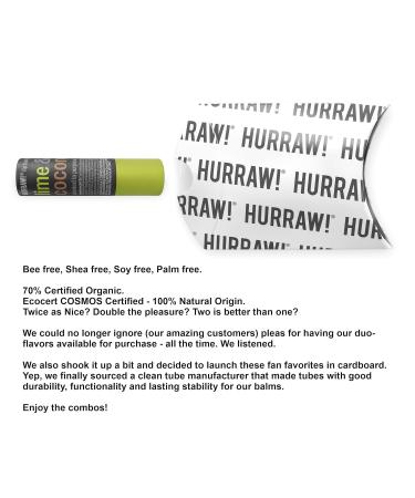Hurraw! Lime & Coconut Lip Balm | Organic Vegan Plastic-Free | 100% Natural | Eco-Friendly Push-Up Tube Made in USA - Buy Online on GoSupps.com