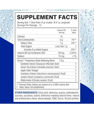 Diurex Drink Mix - Diuretic Supplement - Mixed Berry Flavor - Bloat Relief with Diurex Proprietary Bloat-Relieving Blend - Single Serve - 12 Pack - Buy Online on GoSupps.com