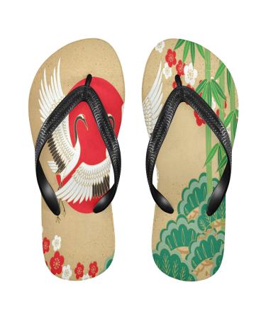 Mnsruu Crane Pine Bamboo Plum Blossom Flip Flops Flip Sandals Home Slippers Hotel Spa Bedroom Travel XS for Men Women