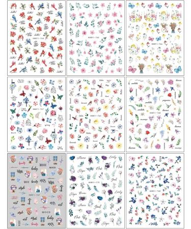 JMEOWIO 9 Sheets Flower Leaves Nail Art Stickers Decals Self-Adhesive Spring Summer Floral Nail Supplies Nail Art Design Decoration Accessories - Buy Online on GoSupps.com