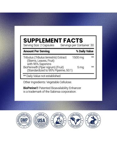 Research Verified Tribulus Terrestris - 1500mg- 95% Furostanol Saponins 5% Bioperine - 60 Count - 6 Bottles 60 Count (Pack of 6) - Buy Online on GoSupps.com