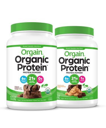 Orgain Bundle - Chocolate and Chocolate Peanut Butter Protein Powder - (20 Servings each) Vegan, Low Net Carbs, Made without Dairy, Gluten and Soy