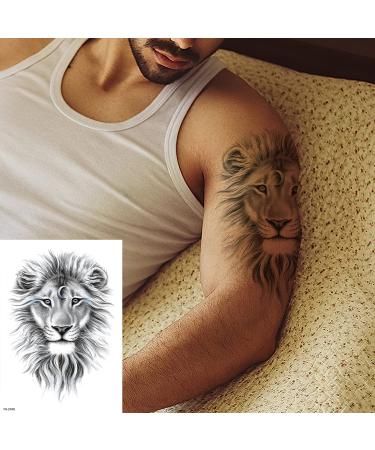 Oottati 2 Sheets Waterproof Fake Temporary Tattoos Sticker - Grey Lion Arm Thigh Leg - Buy Online on GoSupps.com