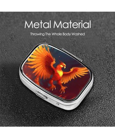 Orange Red Phoenix Printing 2 Compartment Pill Case | Cute Travel Pill Box Organizer for Pocket & Purse Gifts - Buy Online on GoSupps.com
