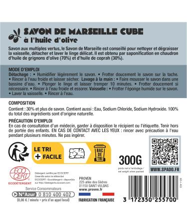  SPADO SPADO Origins Cube Marseille Soap Cleaner Degreaser and Stain Remover 100% Vegetable Ecocert 300 g Made in France - Buy Online on GoSupps.com