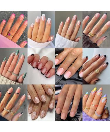 12 Packs (288 Pcs) Press on Nails Medium and Short Misssix Short Fake Nails French Tip Press on Nails Almond and Square Glue on Nails with Nail Glue for Women Design Press on Nails Set GF