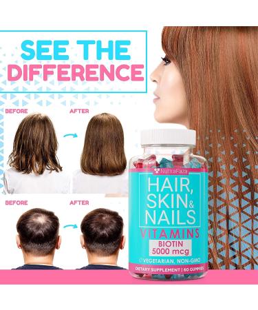 Hair Growth Vitamins with Biotin 5000mcg, Folic Acid, Vitamin A & D - Hair, Skin and Nails Gummies for Women and Men - Non-GMO Vegan Bears - 1 Pack - Buy Online on GoSupps.com