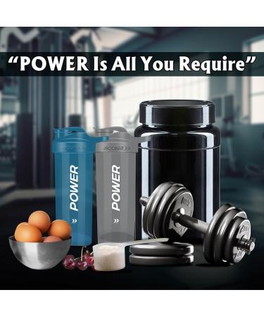 ACUNA POWER Shaker Bottle For Protein Powder 700 ml (Pack Of 2) | BPA Free Leakproof Screw On Lid Secure Drink Flip Cap Sports Gym Supplement Protein Shake Bottle (Sea Blue- Grey -Power) 700 ML Sea Blue- Grey - Buy Online on GoSupps.com