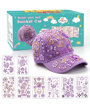 Gifts for Girls 4 5 6 7 8 9 10 Year Olds DIY Baseball Cap Girls New Year Birthday Present Decorate Your Own Baseball Cap with Glitter Gem Stickers Sun Hat Craft Kit for Girls Age 4-10 Xmas Gifts