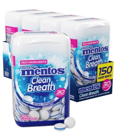 Mentos Clean Breath Sugarfree Hard Mint, 150pc, Intense Peppermint (Pack of 4 Bottles) Blue