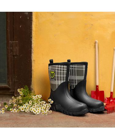 TIDEWE Women's 5.5mm Neoprene Insulated Rubber Boots - Waterproof Mid Calf Hunting Boots for Farming, Gardening, Fishing - Black Plaid - Size 9 - Buy Online on GoSupps.com