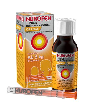 Nurofen junior fever and pain juice with orange taste for a quick fever reduction in children 40mg/ml 100 ml orange 100 ml (1 Pack)