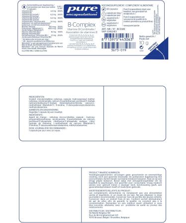 Pure Encapsulations BComplex For the daily supply of all B vitamins Normal Energy Metabolism 60 Capsules - Buy Online on GoSupps.com