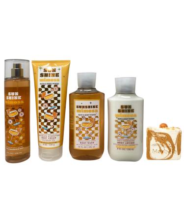 Bath & Body Works Sunshine Mimosa Fine Fragrance Mist Ultimate Hydration Body Cream Body Wash and Body Lotion with a Peach Gardenia Bar Soap