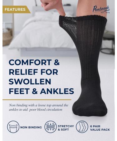 Pembrook Diabetic Socks - Non Binding Neuropathy Socks for Men & Women - Large Black (6 Pairs) - Buy Online on GoSupps.com