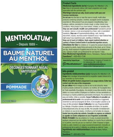 Mentholatum Natural Menthol Rub Ointment Vapourizing Rub Cough Suppressant & Nasal Decongestant 100ml - Buy Online on GoSupps.com