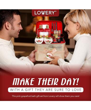 Luxury Birthday Gifts for Her - 30pc Pink Grapefruit Bath & Body Spa Set | Cosmetic Pencils Lip Balm Lotion Perfume & Rose Gold Bag - Buy Online on GoSupps.com