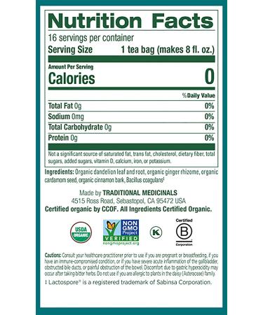 Traditional Medicinals Organic Dandelion Chai Probiotic Tea - 16 Count Pack - Buy Online on GoSupps.com