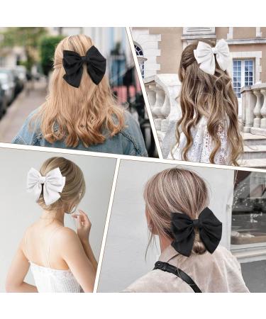 2PCS Big Satin Layered Hair Bows for Women Girls - 7 Inch Black White Barrette Hair Clip - Large Silk Ribbon Bows - French Style Hair Accessories in Black+White - Buy Online on GoSupps.com
