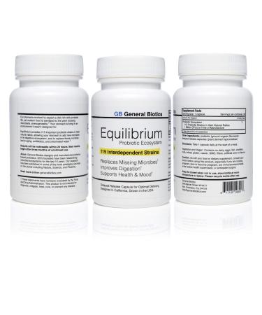 Equilibrium Probiotic Supplement with Prebiotic Daily Time Release 30 Easy to Swallow Capsules Highest Strain Count in The World 115-Strains