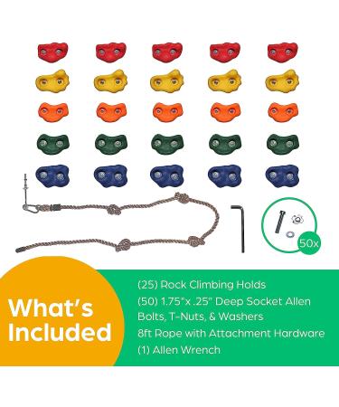 Jungle Gym Kingdom Rock Climbing Holds for Kids - Indoor & Outdoor Climbing Kit with Hardware, Rope, and 25 Handles - Buy Online on GoSupps.com