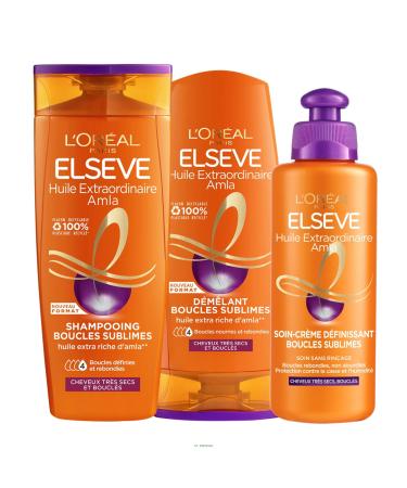 L Or al Paris - Hair Care Routine for Curly and Very Dry Hair - Nourished Curls - 3 Products - Shampoo Conditioner Styling Cream - Elseve Extraordinary Amla Oil