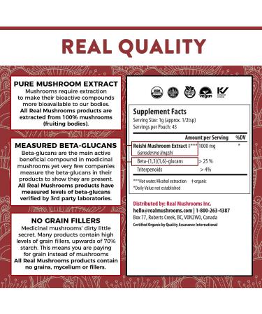 Real Mushrooms Reishi Mushroom Extract - 45 Servings, Vegan, Organic, Non-GMO Powder for Longevity & Relaxation - Buy Online on GoSupps.com