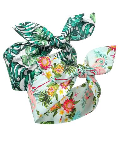 Ceenna Rabbit Ears Wire Headbands - 2 Piece Boho Twist Bow Headband Set | Hawaiian Print Knot Head Tie for Women and Girls | Soft Stretchy Beach Hair Accessories - Buy Online on GoSupps.com