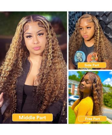 Honey Blonde Ombre Lace Front Wig Human Hair 20 Loose Deep Wave 13x6 HD Transparent Highlight Wigs with Baby Hair 180% Density - 12A Colored Lace Frontal Wig - Buy Online on GoSupps.com