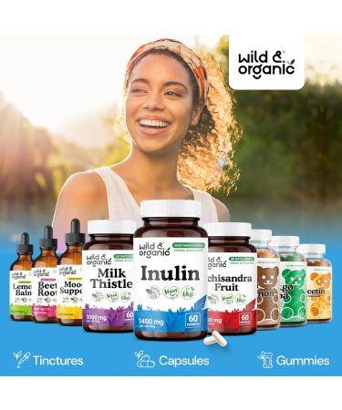 Wild & Organic Inulin Prebiotic Fiber Capsules 1400 mg - Digestive & Gut Support - Chicory Root Inulin Powder Supplement - Vegan No Fillers Non-GMO - 60 Count 60 Count (Pack of 1) - Buy Online on GoSupps.com