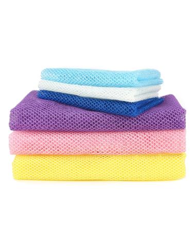 MZD8391 6 Pieces African Bath Sponge Bath Sponge African Net Exfoliating Body Shower Scrubber Long Back Scrubber Daily Skin Smoother (Pink Yellow Purple Blue Light Blue Beige)