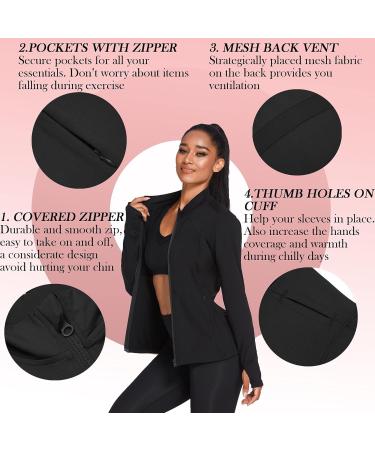 Buy Pinspark Women's Long Sleeve Running Jacket - Lightweight Breathable Full-Zip Fitness & Yoga Jacket with Thumb Hole - XL Black - International Shipping Available - Buy Online on GoSupps.com