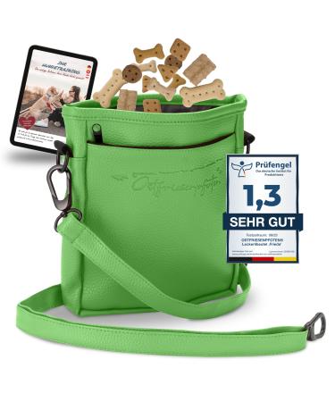 Ostfriesenpfoten treats 'Frieda' for dogs made of high -quality synthetic leather - green size L - feed bag with Easyopen single -handed lock - Gassitasche for dog losing green green