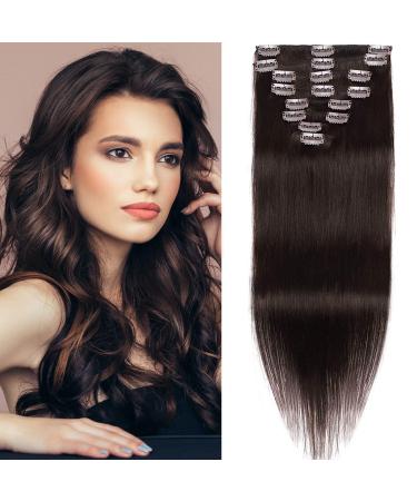 SEGO clip in extensions real hair 8 partial set double brawl hair extension 100% remy hair for complete head dark brown#2 56 cm (160 g)