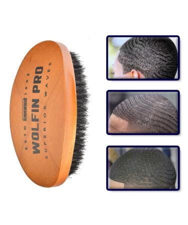 Wolfin Pro- Premium Curved 360 Wave Brush  100% Natural Schima Superba Wood with Reinforced Pure Black Medium Boar Hair Bristle - Perfect for Wolfing  Creating 360 Layer Hair Waves  Cultivating Beards