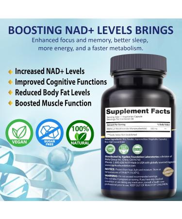 NMN Supplement 500mg Nicotinamide Mononucleotide | Supports NAD+ Levels, Energy, Cognitive Function, Muscle Health & Healthy Body Composition Capsules (90) - Buy Online on GoSupps.com