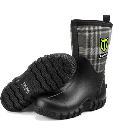 TIDEWE Rubber Boots for Women, 5.5mm Neoprene Insulated Rain Boots with Steel Shank, Waterproof Mid Calf Hunting Boots, Durable Rubber Work Boots for Farming Gardening Fishing (Black, Plaid & Realtree Edge Camo & NEXT CAMO G2, Size 5-11) Plaid 9