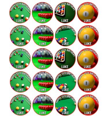 edible 20 x Snooker theme cupcake toppers UNCUT BIRTHDAY/ (icing paper)