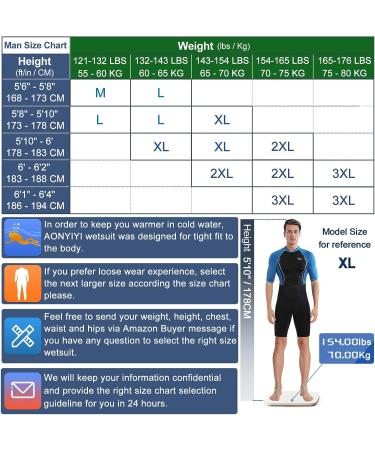 Lycra & 1.5MM Neoprene Front Zip Shorty Wetsuit by AONYIYI - Blue Large | Plus Size for Women & Men | Ideal for Swimming, Scuba Diving, Surfing | Spring/Summer Wetsuit - Buy Online on GoSupps.com