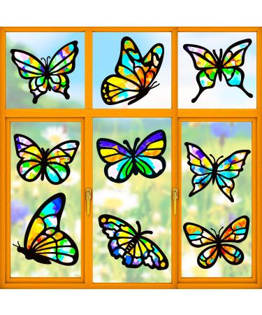 9 Pieces Spring Summer Suncatcher Kit  Butterfly Suncatchers Tissue Paper Butterfly Suncatchers Craft with 12 Colors Large Tissue Paper for Kid Art Craft DIY Window Art Party Favors