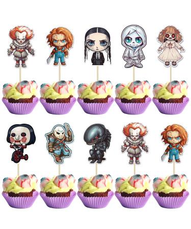 36Pcs Horror Classic Movie Cupcake Toppers Horror Movie Cupcake Food Picks Decorations for Friday the 13th Horror Movie Halloween Horror Theme Birthday Baby Shower Cake Decorations Supplies Multi