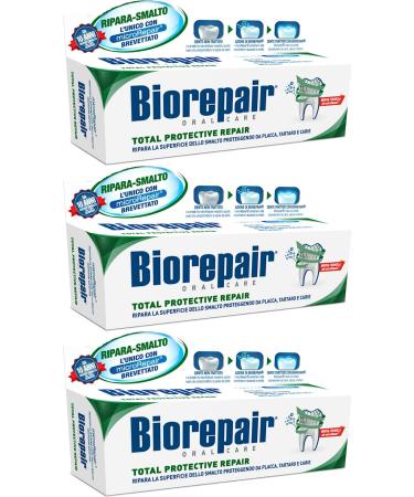 Biorepair: "Total Protective Repair" Toothpaste with microRepair New Formula - 2.5 Fluid Ounce (75ml) Tubes (Pack of 3) Italian Import