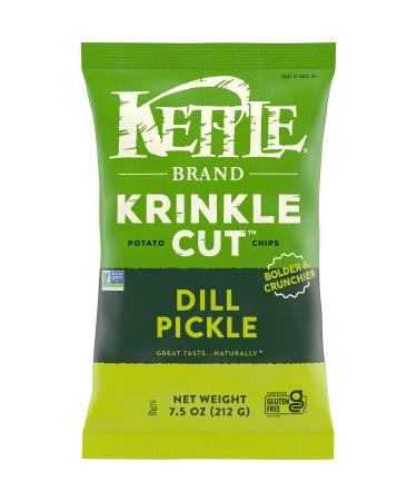 Kettle Brand Potato Chips, Krinkle Cut, Dill Pickle Kettle Chips, 7.5 Oz