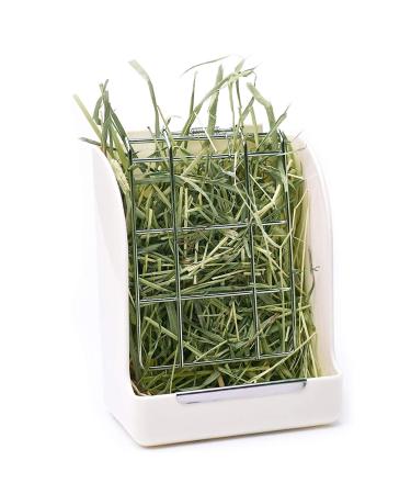 CALPALMY Hay Feeder for Rabbits, Guinea Pigs, and Chinchillas - Minimize Waste and Mess with 5 1/2" x 3" x 7 3/8" Hanging Alfalfa and Timothy Hay Dispenser White