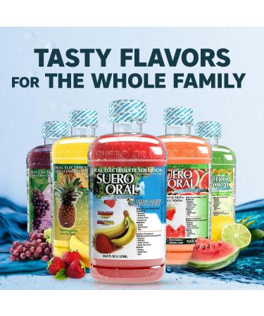 Suero Oral Electrolyte Solution - Electrolytes Drink Hydration Booster & Rehydration Drink for Kids & Adults Hydrates Replenishes Energizes Strawberry Banana Flavor 1 Liter (4 Pack) - Buy Online on GoSupps.com