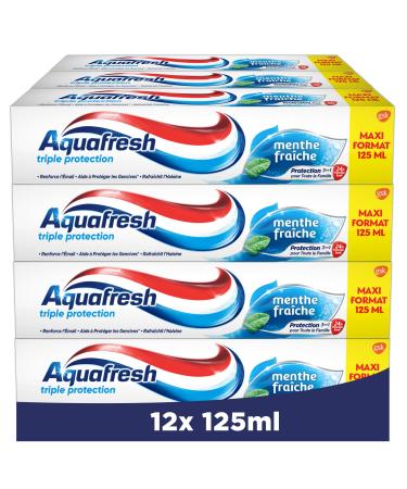 Aquafresh toothpaste with triple protection fresh mint for strong teeth and fresh breath 12 x 125 ml 125 ml (pack of 12)