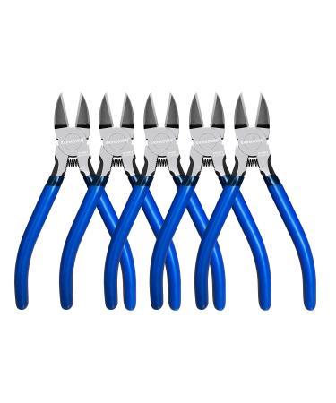 Wire Cutters 5 Pack 6.5 inch KAIHAOWIN Flush Cutters Diagonal Cutters Side Cutters Precision Ultra Sharp Spring Loaded Wire Snips Clippers Dikes Cutting Pliers Small for Crafting Jewelry Making Blue 5 Pack 6.5" Wire Cutters
